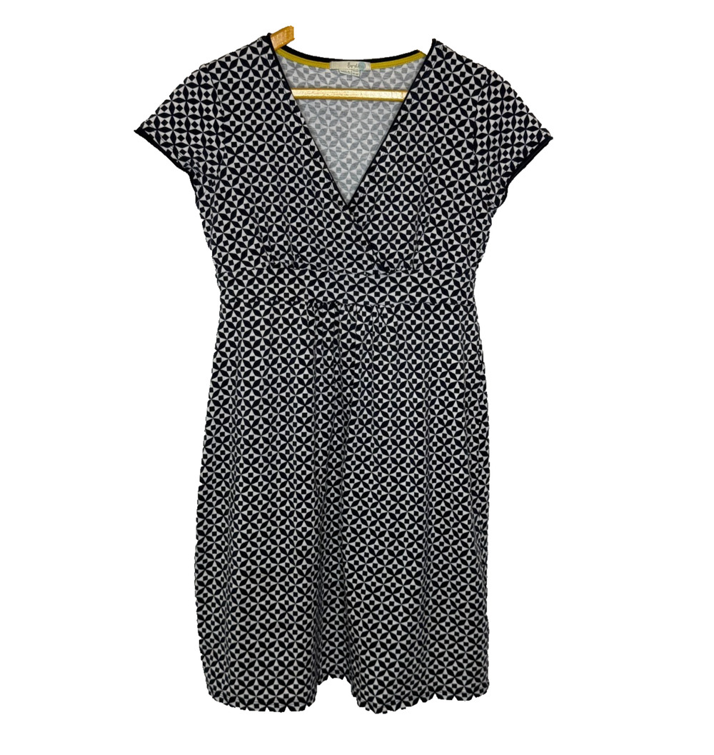 Women's 8P Boden Navy White Geometric Print Faux Wrap V-Neck Jersey Dress